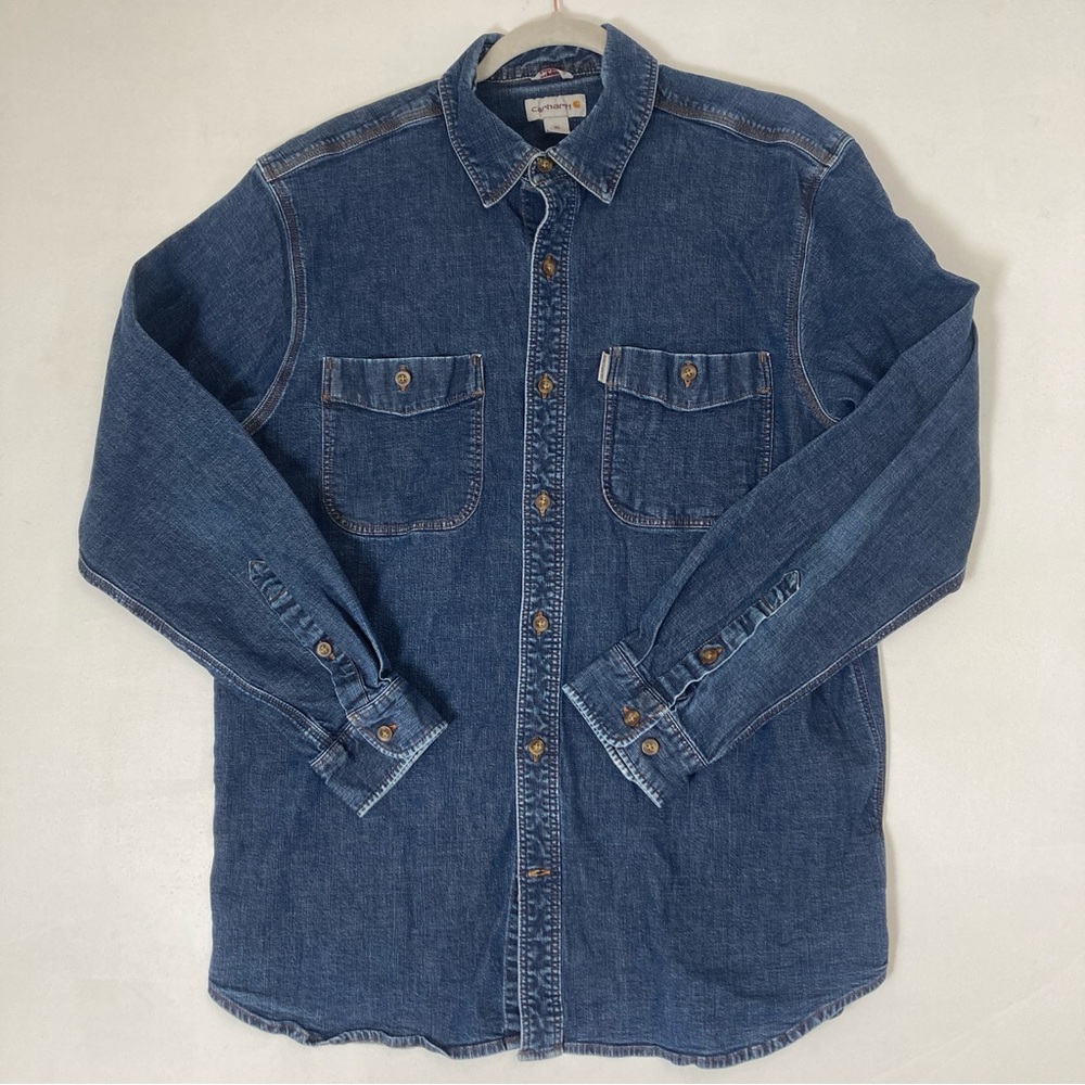 Carthartt Shirt Men's XL Relaxed Fit Blue Denim Cottagecore Workwear Western - Picture 2 of 16